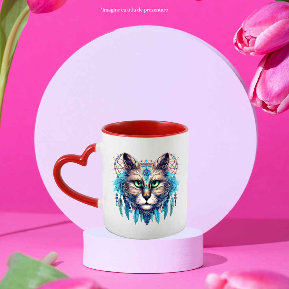 Cana cu o pisica, ilustratie, pene, simboluri, plasa de vise, indigeni, indieni, vechi, traditie, abstract cu Maner Inima Rosie [1]