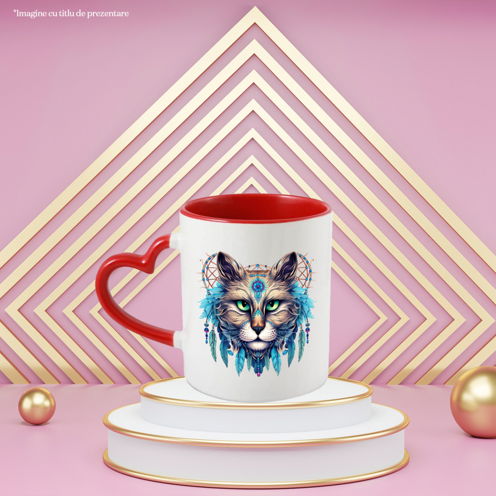 Cana cu o pisica, ilustratie, pene, simboluri, plasa de vise, indigeni, indieni, vechi, traditie, abstract cu Maner Inima Rosie [2]