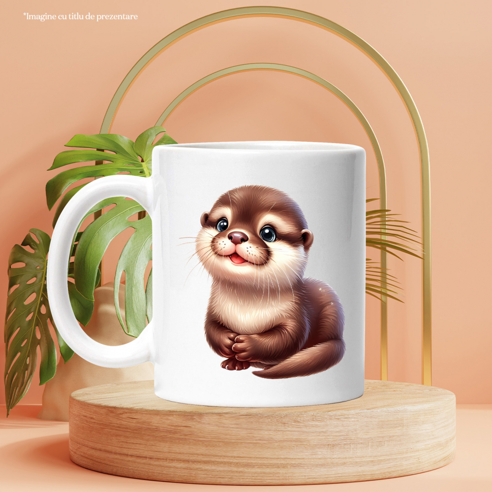 Cana cu o vidra vesela | ilustratie | jucausa | fericire | animalut | natura | libertate | 330ml | Ceramic cu Maner Alb [3]