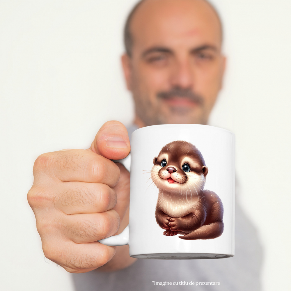 Cana cu o vidra vesela | ilustratie | jucausa | fericire | animalut | natura | libertate | 330ml | Ceramic cu Maner Alb [2]