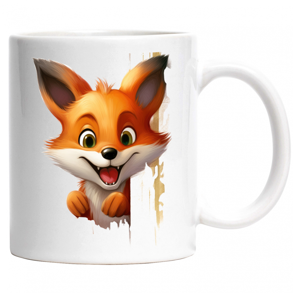 Cana cu o vulpe vesela | ilustratie | animal salbatic | natura | sireata si vicleana | 330ml | Ceramic cu Maner Alb [1]