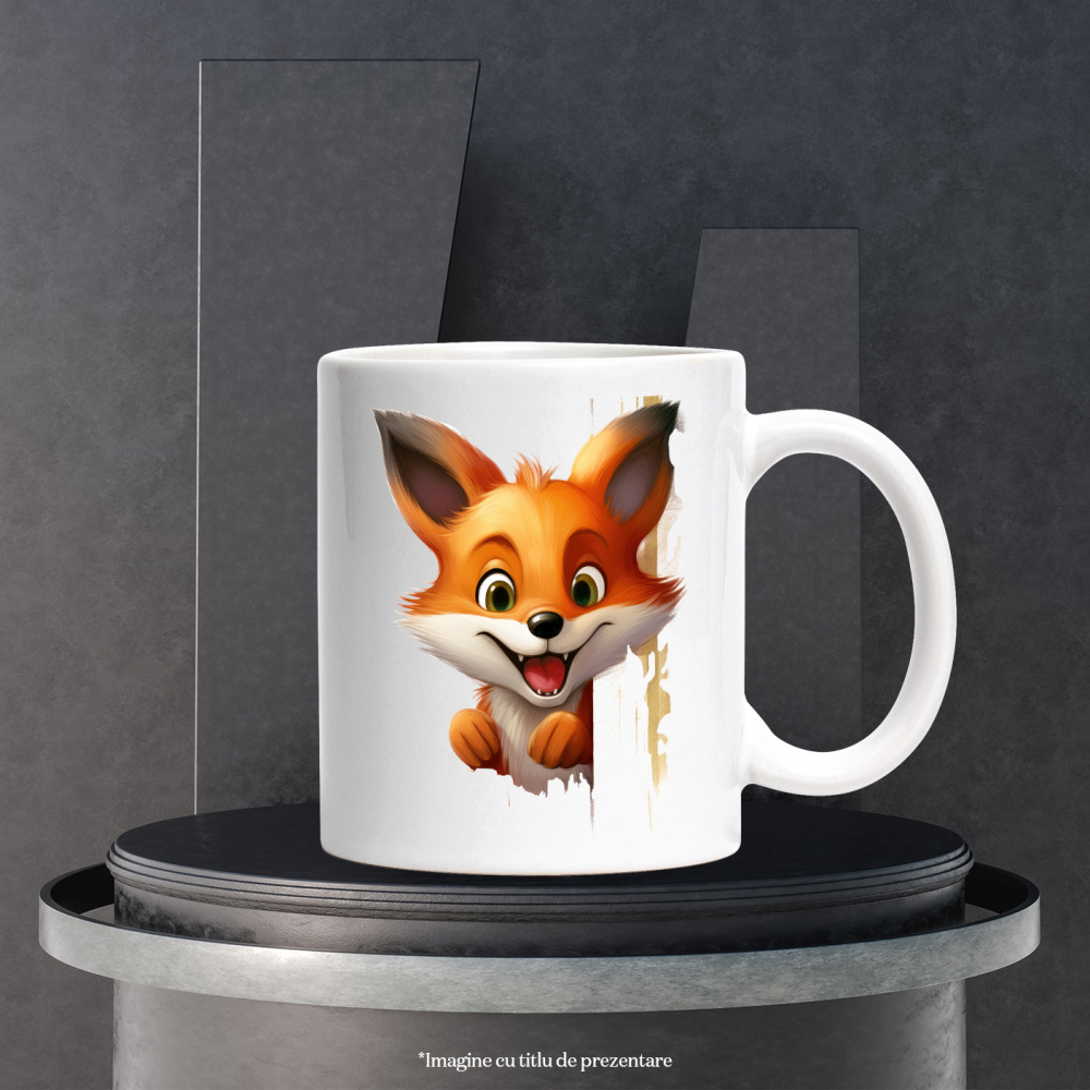 Cana cu o vulpe vesela | ilustratie | animal salbatic | natura | sireata si vicleana | 330ml | Ceramic cu Maner Alb [3]