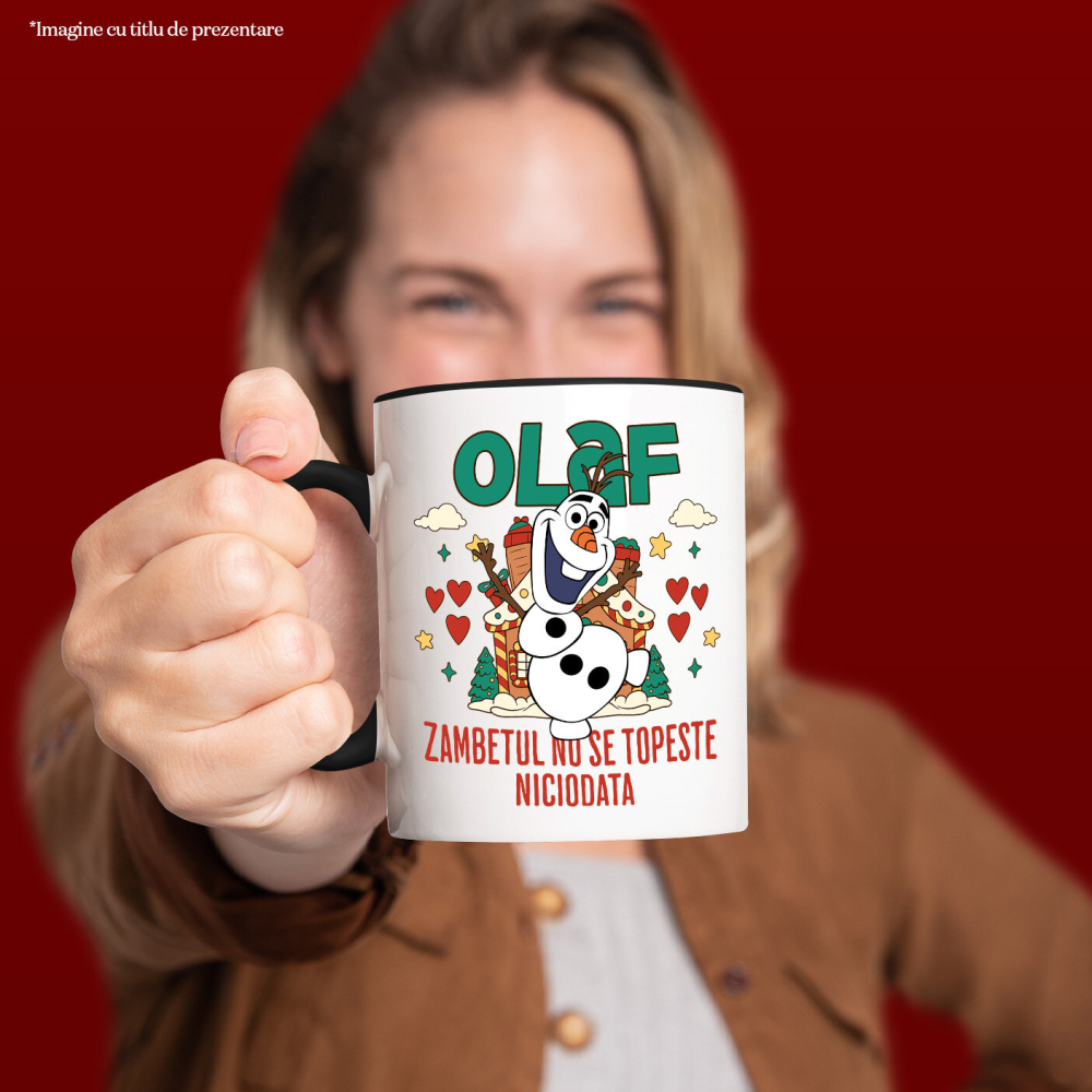 Cana Cu Olaf - Prietenul care face iarna mai frumoasa Ceramica, 330ML, cu Maner Negru [2]