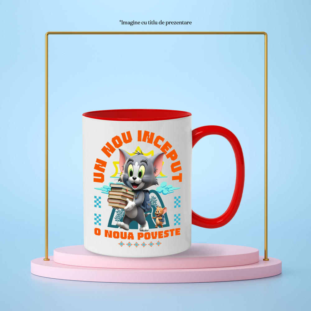 Cana Cu om și Jerry – Învață Distractiv, Făcând Primii Pași Ceramica, 330ML, cu Maner Rosu [3]