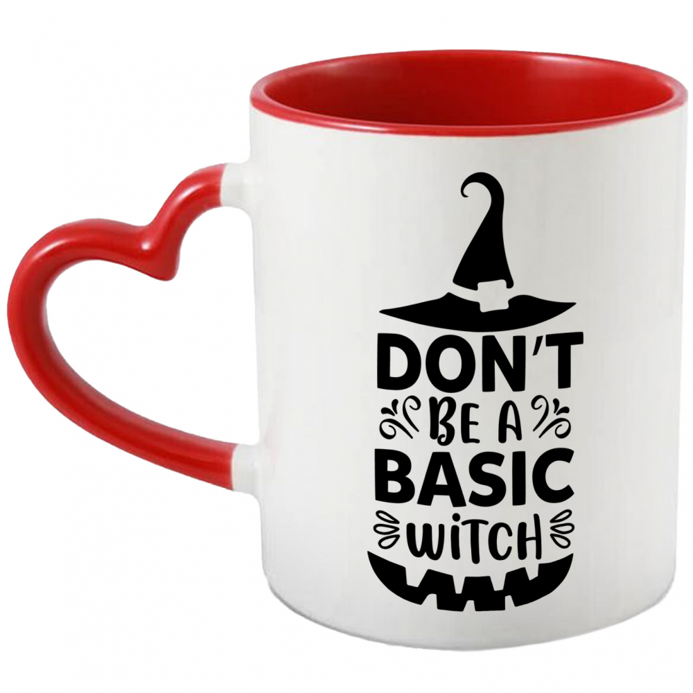 Cana cu palarie de vrajitoare cu mesajul "Don't be a basic witch" - nu fi o vrajitoare simpla cu Maner Inima Rosie [1]