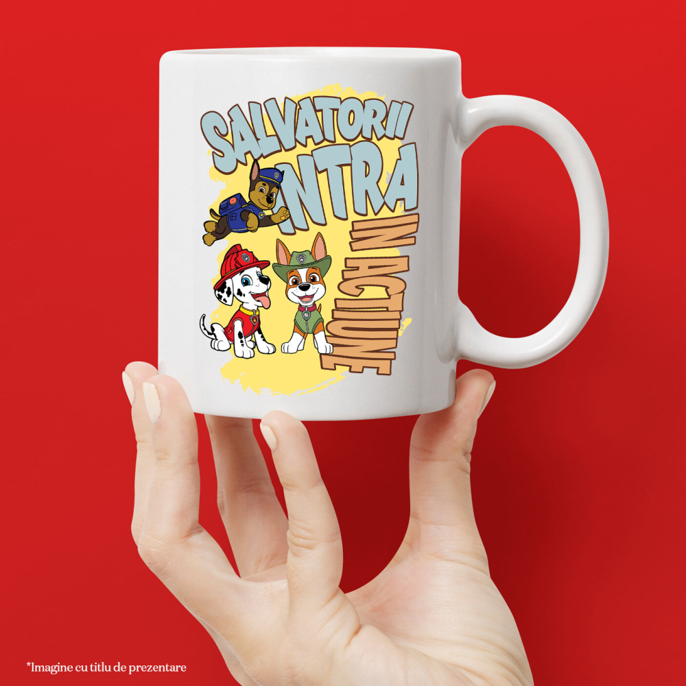 Cana Cu Patrula Catelusilor Chase, Marshall și Rocky - Salvatori curajoșsi, solutii rapide Ceramica, 330ML, cu Maner Alb [2]