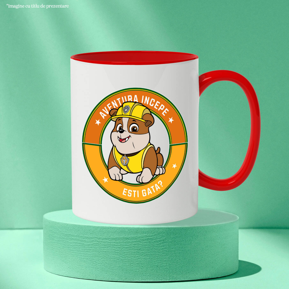 Cana Cu Patrula Catelusilor Rubble - Salvari și constructii cu Rubble Ceramica, 330ML, cu Maner Rosu [3]