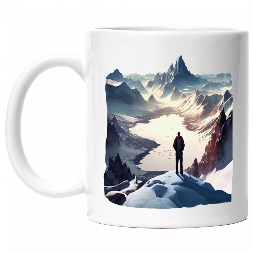 Cana Cu Peisaj, Munte, Lac, Zpada, Iarna, Drumet, Multicolor 330 ml, Ceramica cu Maner Alb [1]