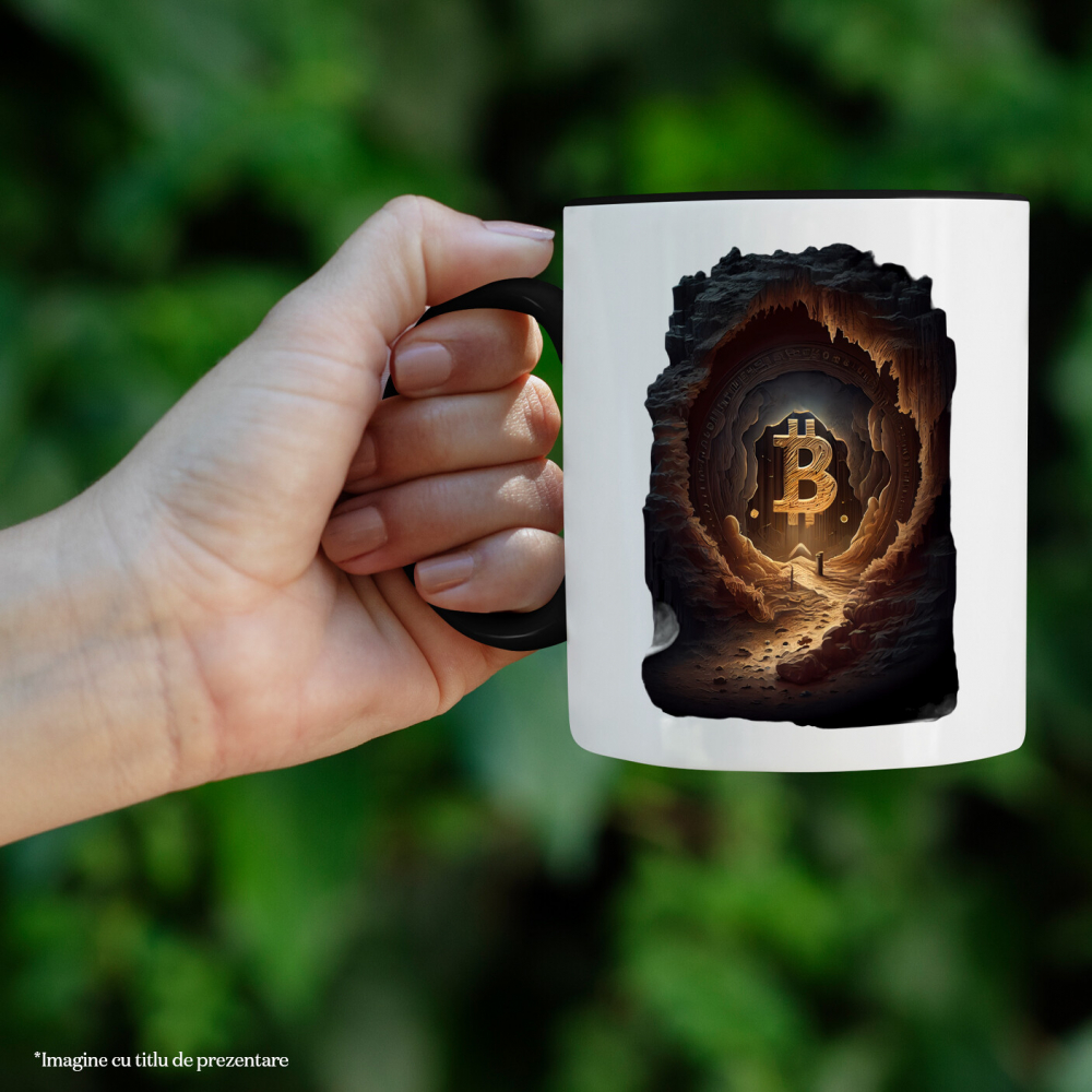 Cana Cu Pestera, Bitcoin, Crypto, Abstract, Financiar, Multicolor 330 ml, Ceramica cu Maner Negru [3]
