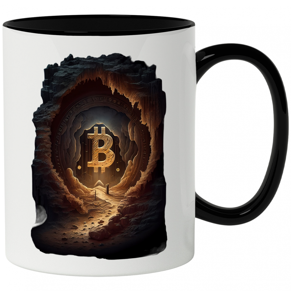 Cana Cu Pestera, Bitcoin, Crypto, Abstract, Financiar, Multicolor 330 ml, Ceramica cu Maner Negru [1]