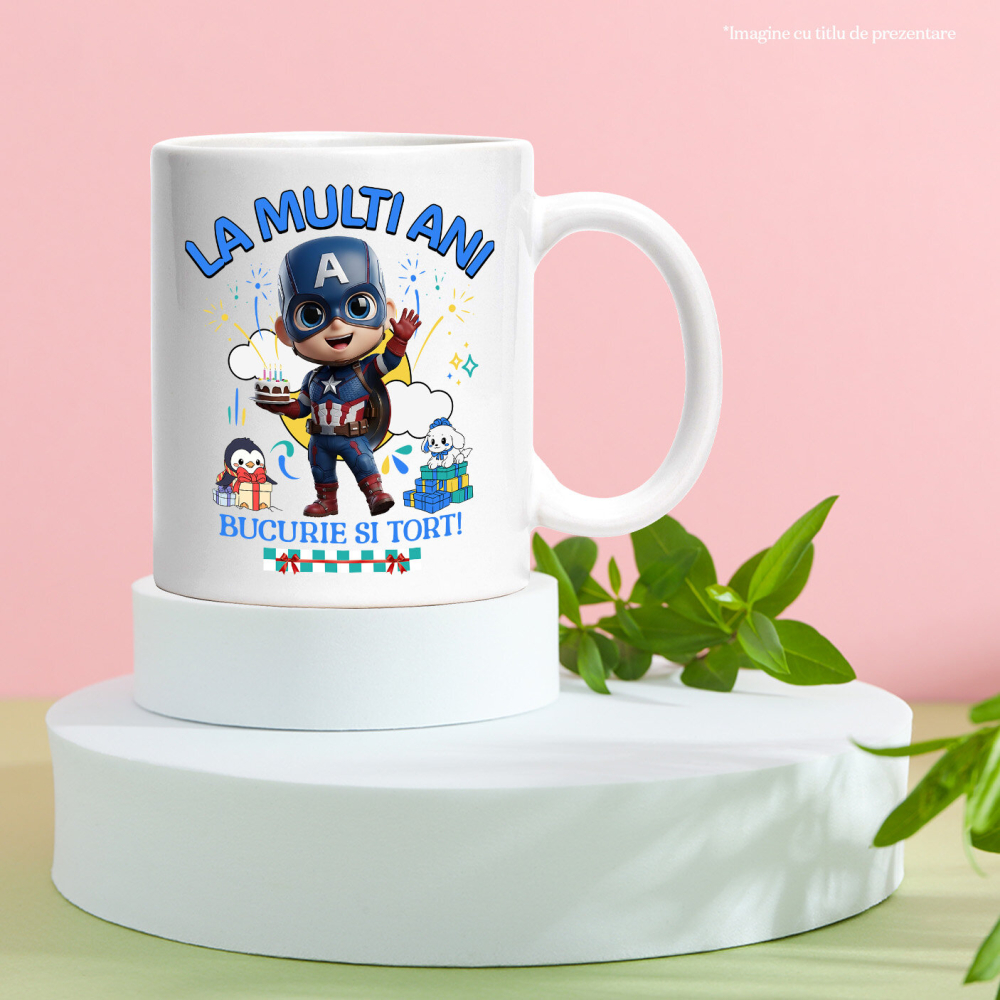 Cana Cu Petrecere cu Captain America – Forta si Distractie Ceramica, 330ML, cu Maner Alb [3]