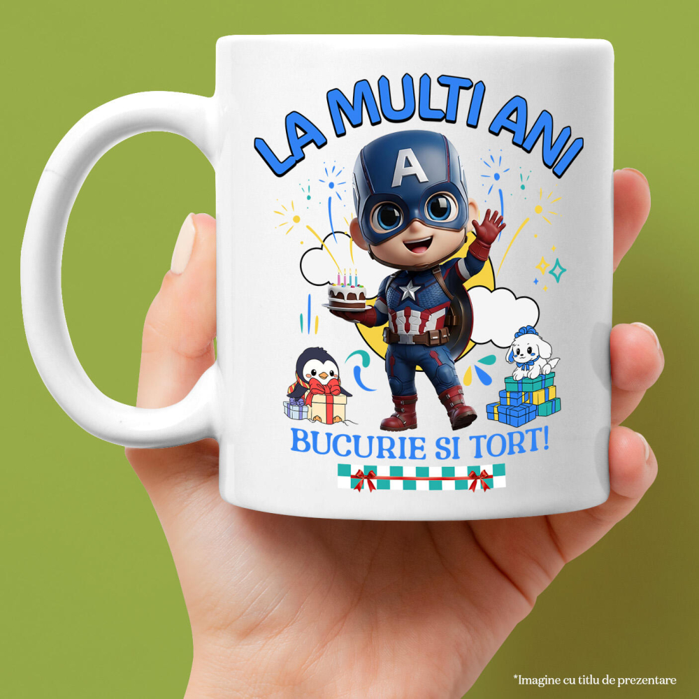 Cana Cu Petrecere cu Captain America – Forta si Distractie Ceramica, 330ML, cu Maner Alb [2]