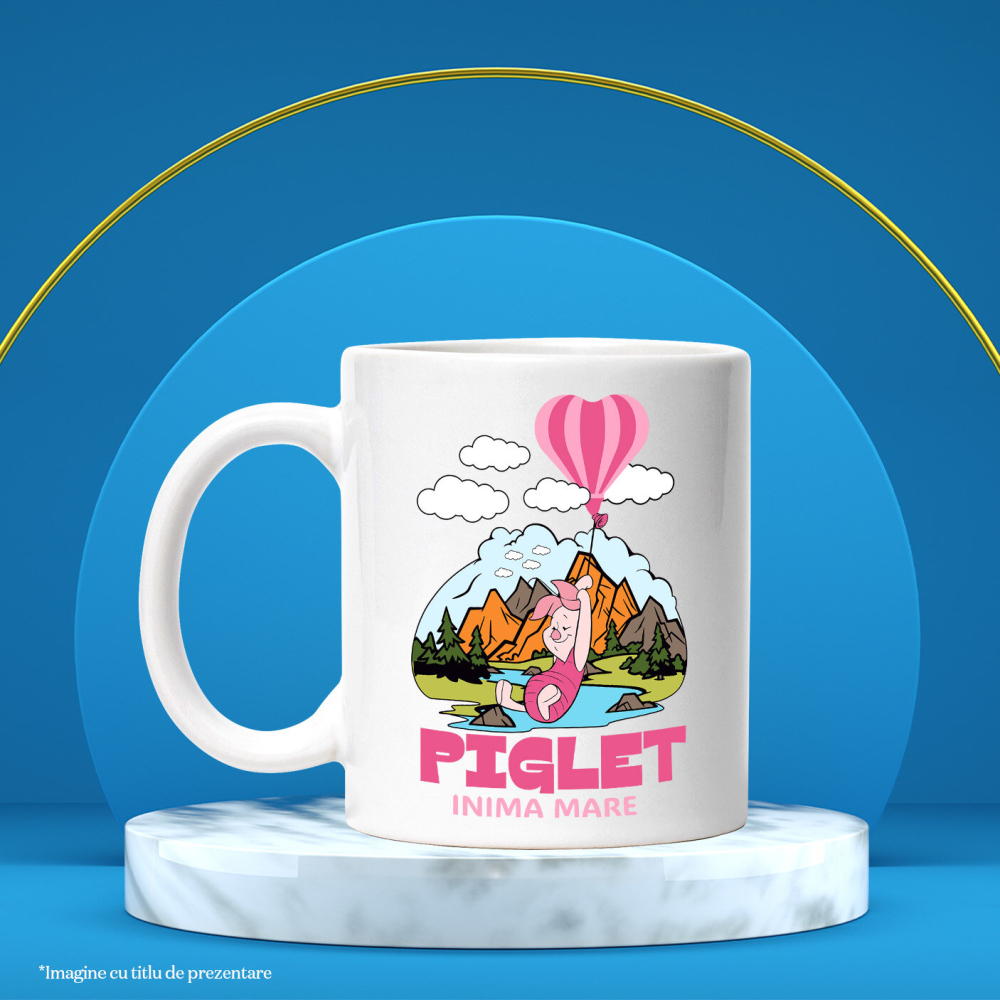 Cana Cu Piglet - Micutul care face lumea mai frumoasa Ceramica, 330ML, cu Maner Alb [3]