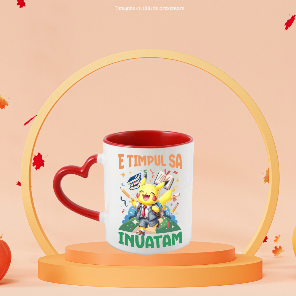Cana Cu Pikachu Si Lecțiile Zambetului Ceramica, 330ML, cu Maner Inima Rosie [2]
