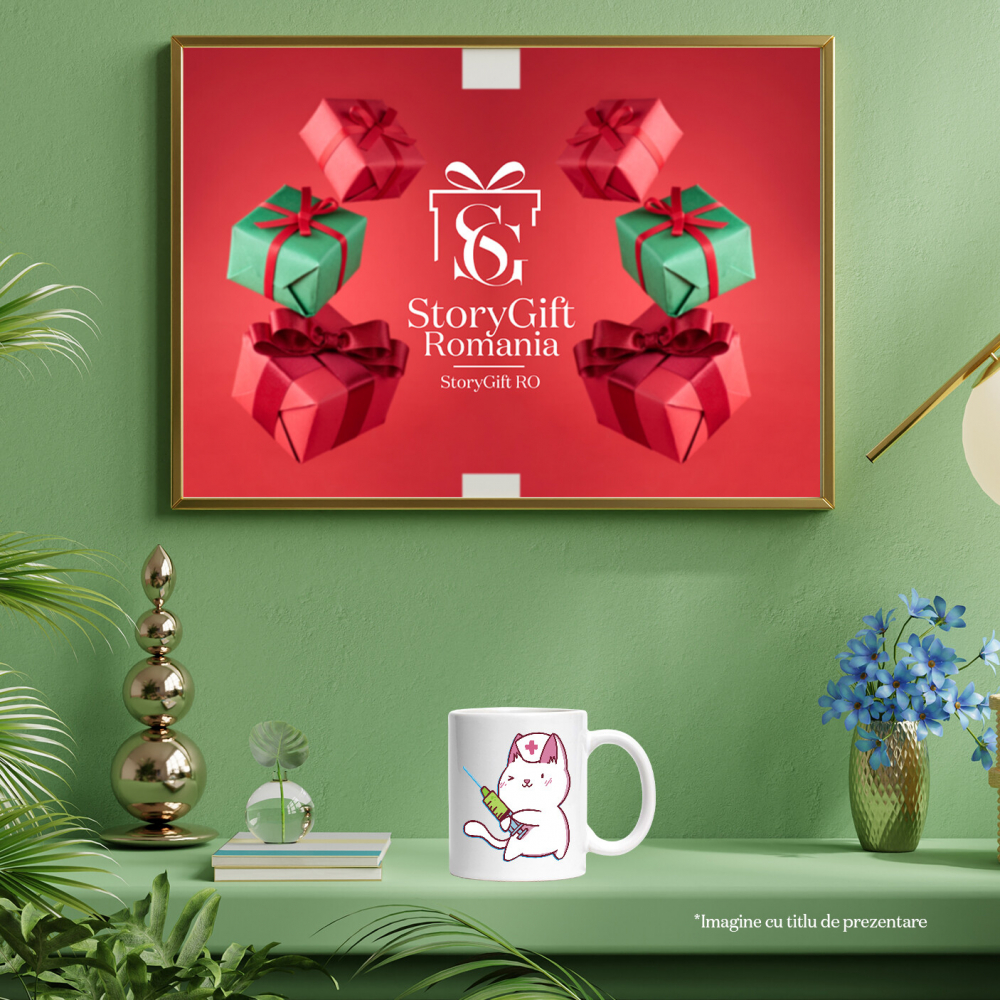 Cana Cu Pisica Alba Asistenta Cu Seringa, Asistente Medicale Super Erou, Iubitorii De Medicina, 330 ml, cu maner Alb [3]