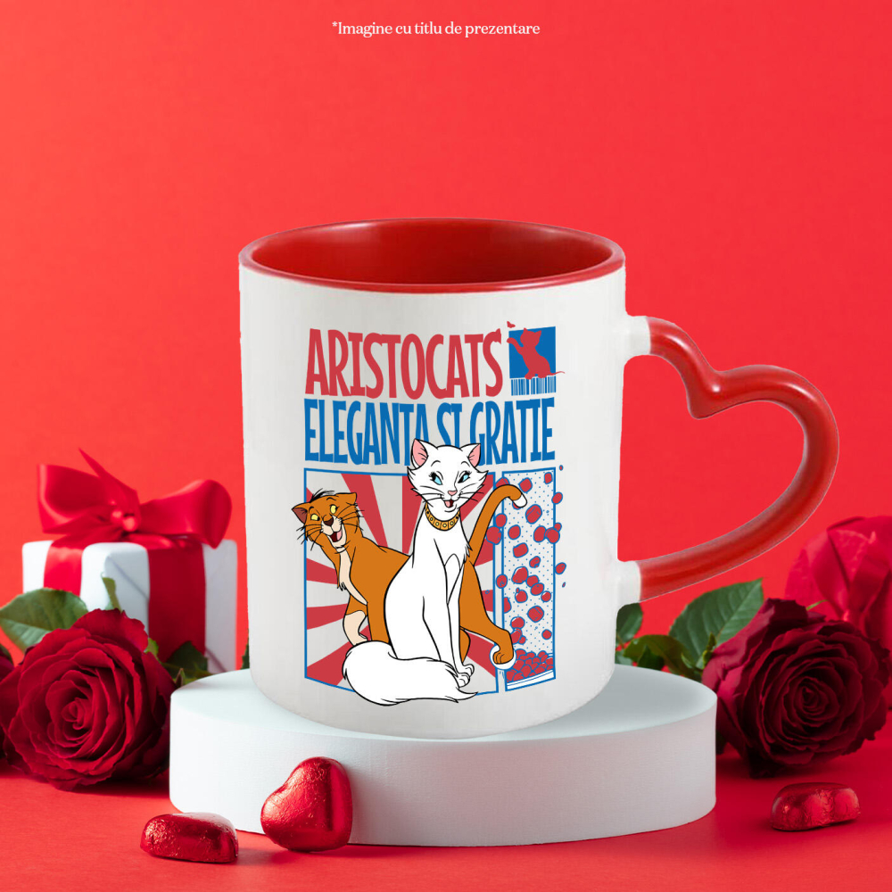Cana Cu Pisicile Aristocrate si Prietenia Vesela Ceramica, 330ML, cu Maner Inima Rosie [3]