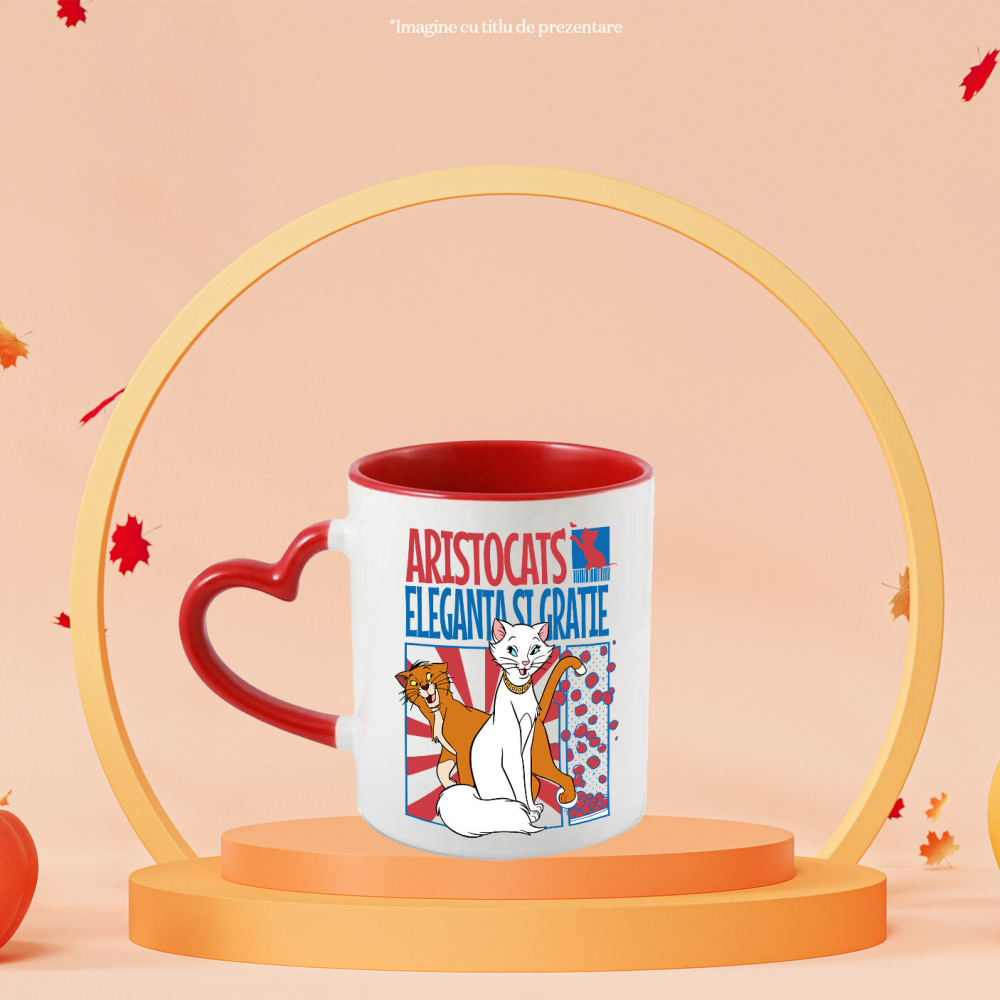 Cana Cu Pisicile Aristocrate si Prietenia Vesela Ceramica, 330ML, cu Maner Inima Rosie [2]