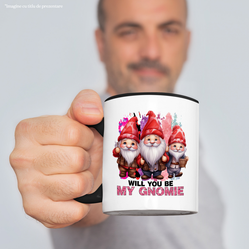 Cana cu pitici cu mesajul "Will you be my gnomie", caciuli, Valentine's Day, ilustratie, iubire, dragoste, vei fi iubita mea, afectiune cu Maner Negru [2]