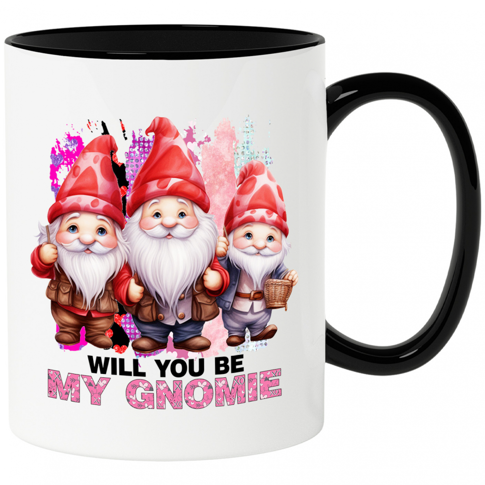 Cana cu pitici cu mesajul "Will you be my gnomie", caciuli, Valentine's Day, ilustratie, iubire, dragoste, vei fi iubita mea, afectiune cu Maner Negru [1]