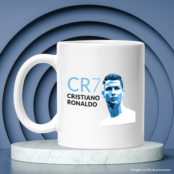 Cana Cu Portret Cristiano Ronaldo, Jucator Football Cunoscut, Real Madrid, Sport De Echipa, 330 ml,   cu maner Alb [2]
