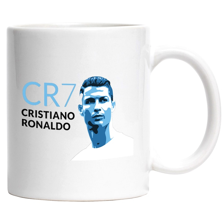Cana Cu Portret Cristiano Ronaldo, Jucator Football Cunoscut, Real Madrid, Sport De Echipa, 330 ml,   cu maner Alb [1]