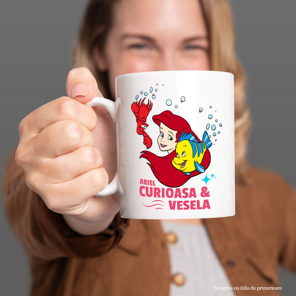 Cana Cu Povesti Sub Apa cu Ariel si Pestele Ceramica, 330ML, cu Maner Alb [2]