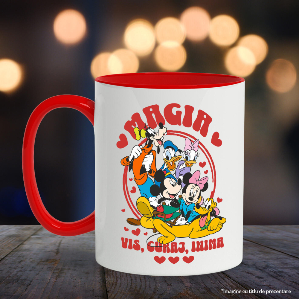 Cana Cu Prietenii Lui Mickey Mouse – Distractie Garantata Ceramica, 330ML, cu Maner Rosu [3]
