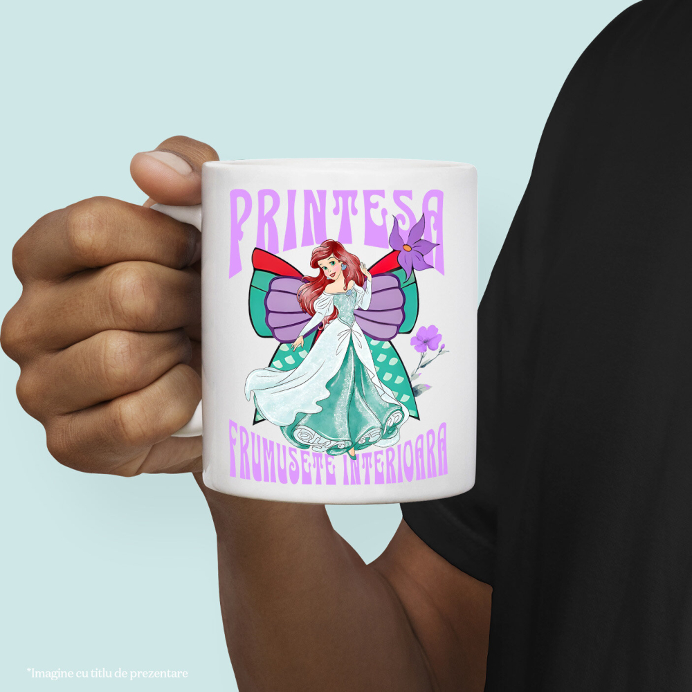 Cana Cu Printesa - Ariel Mica Sirena: Magia Oceanului Ceramica, 330ML, cu Maner Alb [2]