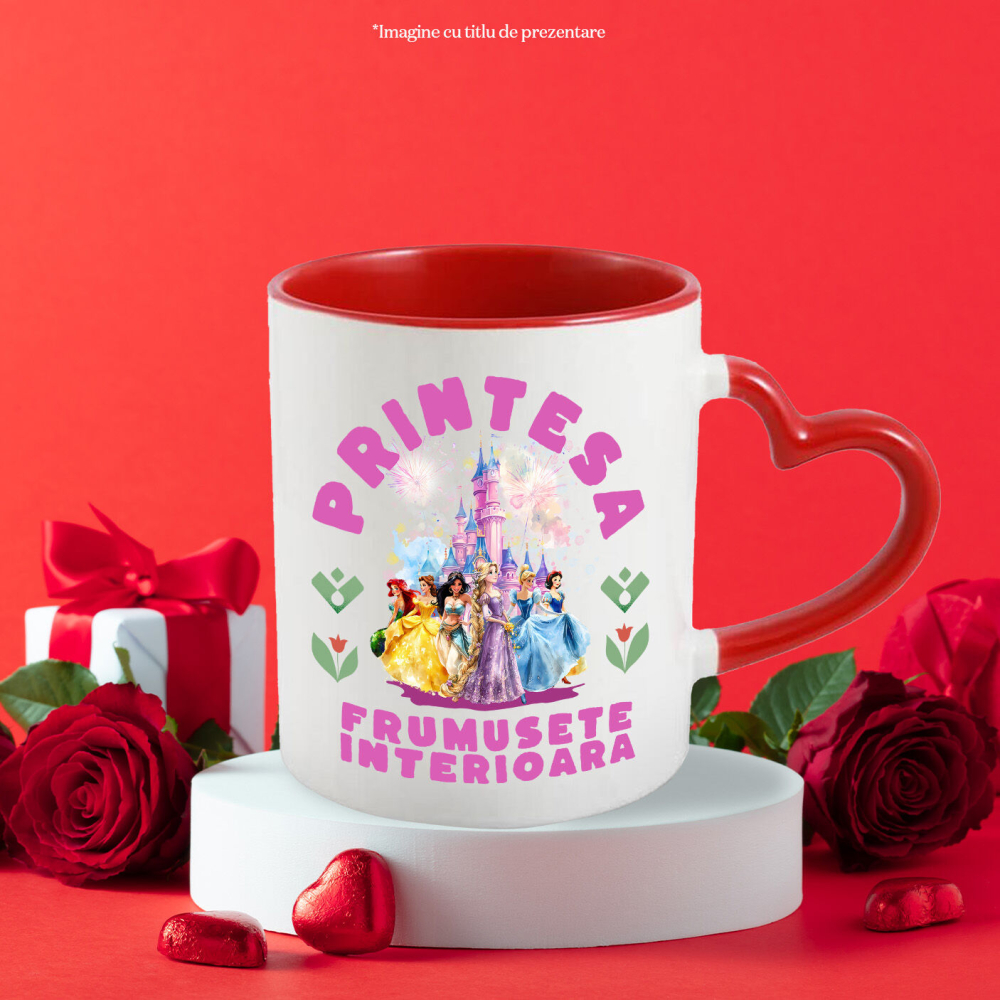 Cana Cu Printesa - Basme cu Toate Printesele Ceramica, 330ML, cu Maner Inima Rosie [3]