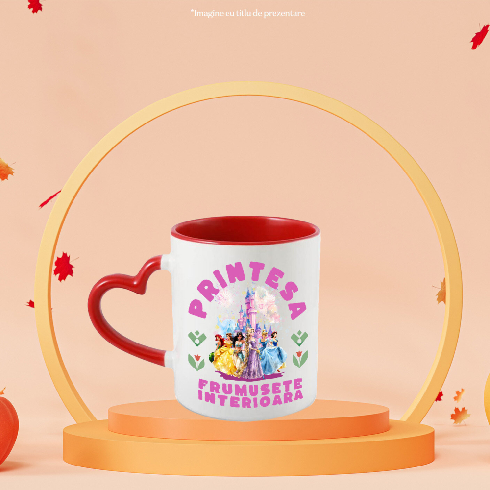 Cana Cu Printesa - Basme cu Toate Printesele Ceramica, 330ML, cu Maner Inima Rosie [2]