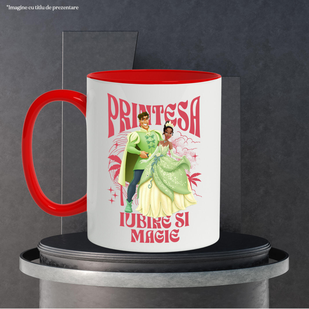 Cana Cu Printesa - Tiana si Broscoiul – Transformarea Magica Ceramica, 330ML, cu Maner Rosu [3]