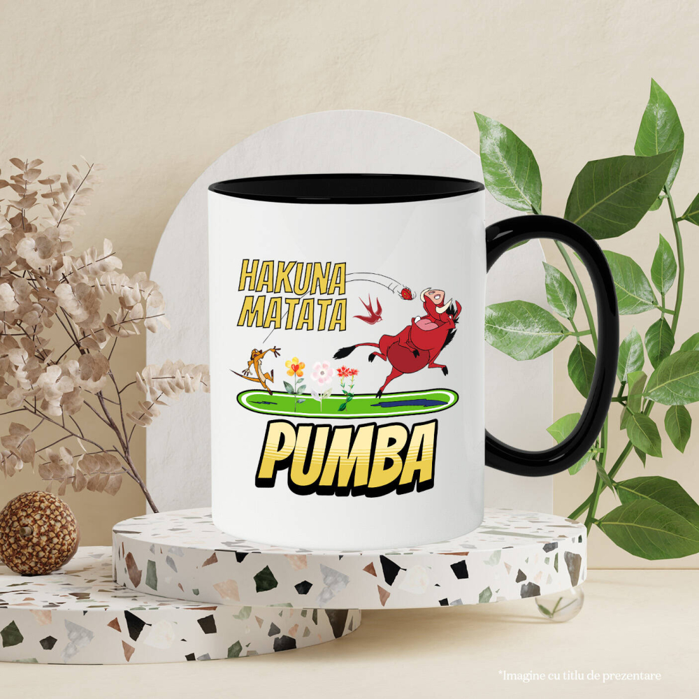 Cana Cu Pumba, îndrăgostit până peste urechi, cu inimioare Ceramica, 330ML, cu Maner Negru [3]