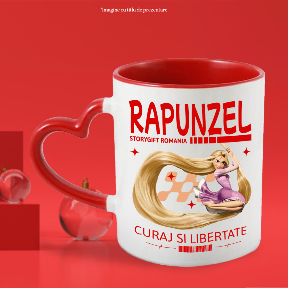 Cana Cu Rapunzel – Blestemul Parului Fermecat Ceramica, 330ML, cu Maner Inima Rosie [2]