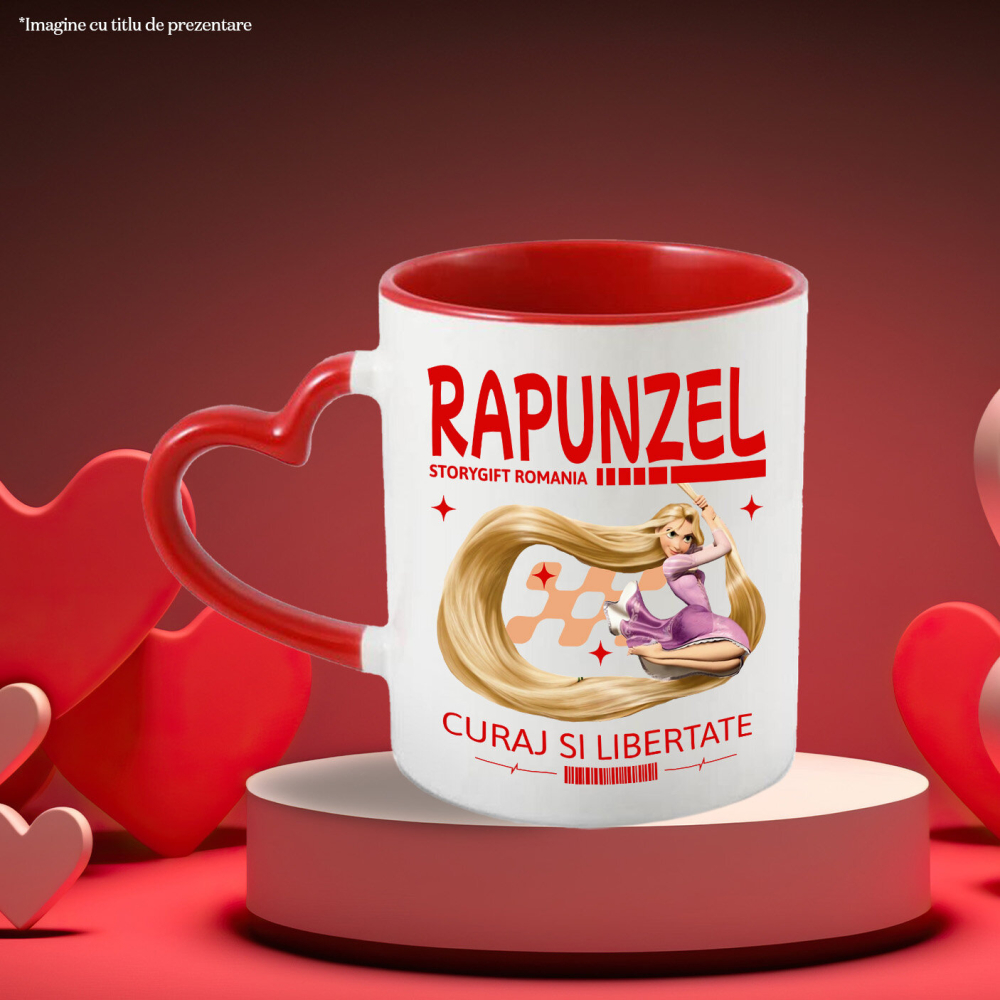 Cana Cu Rapunzel – Blestemul Parului Fermecat Ceramica, 330ML, cu Maner Inima Rosie [3]
