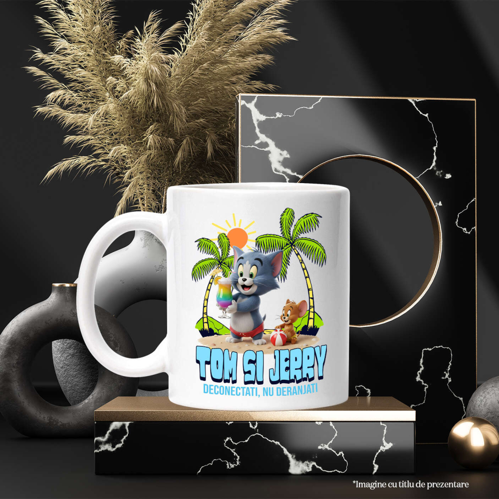 Cana Cu Relaxare la Mare cu Tom and Jerry Ceramica, 330ML, cu Maner Alb [3]