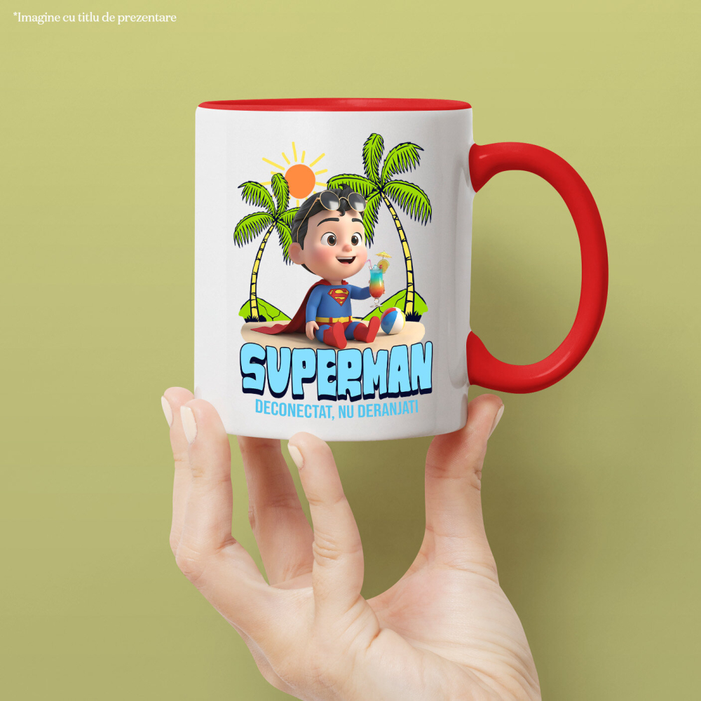 Cana Cu Relaxare Sub Soare cu Superman Ceramica, 330ML, cu Maner Rosu [2]