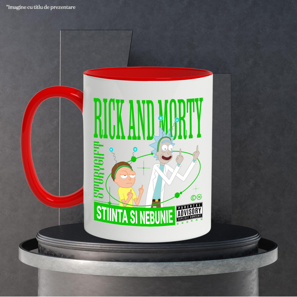 Cana Cu Rick si mitraliera lui emotionala Ceramica, 330ML, cu Maner Rosu [3]