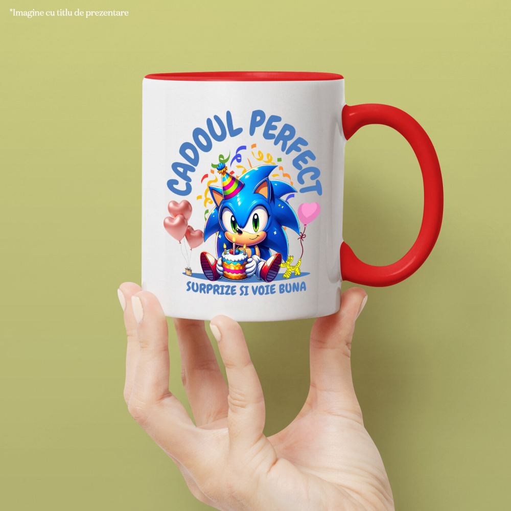 Cana Cu Sonic – Bucurie, Tort si Cadou Special, Ceramica, 330ML [2]