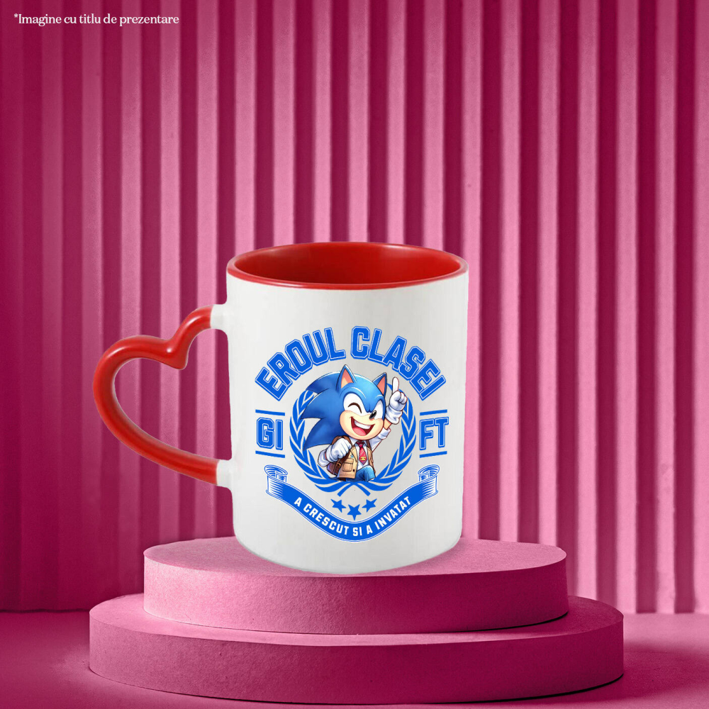 Cana Cu Sonic – Campion Prin Determinare Ceramica, 330ML, cu Maner Inima Rosie [2]