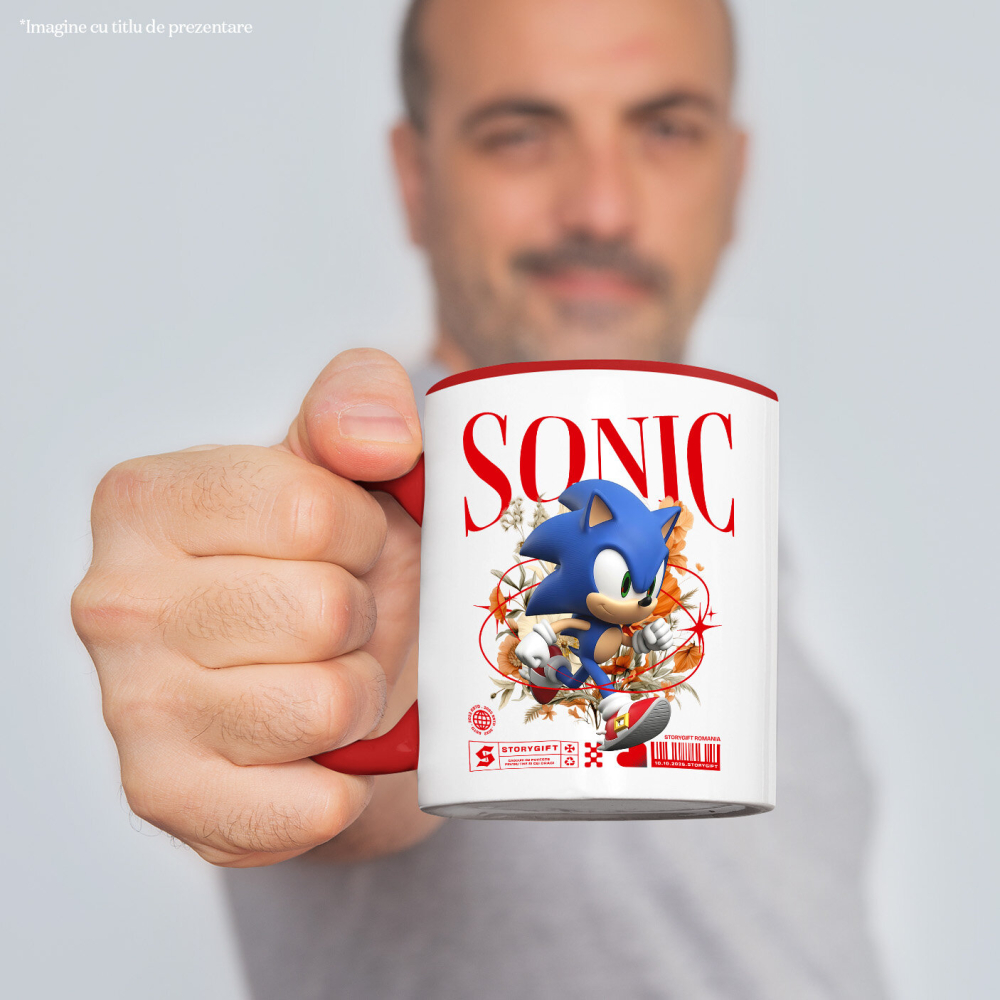 Cana Cu Sonic: Flori Magice din Universul Disney Ceramica, 330ML, cu Maner Rosu [2]