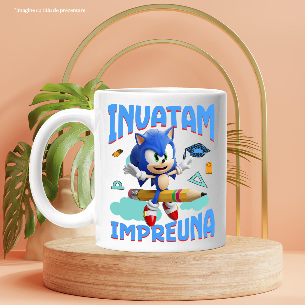 Cana Cu Sonic – Invatare Rapida si Vesela Ceramica, 330ML, cu Maner Alb [3]