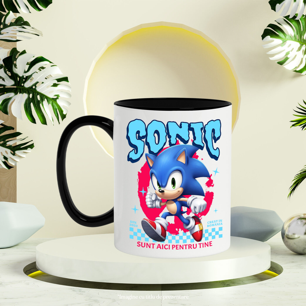Cana Cu Sonic Magie si Viteza Disney Ceramica, 330ML, cu Maner Negru [3]