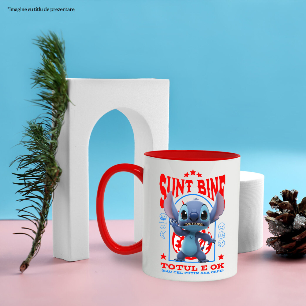 Cana Cu Stitch, Ok, Sarcastic, Nervos, Iritat, Ceramica, 330ML [4]