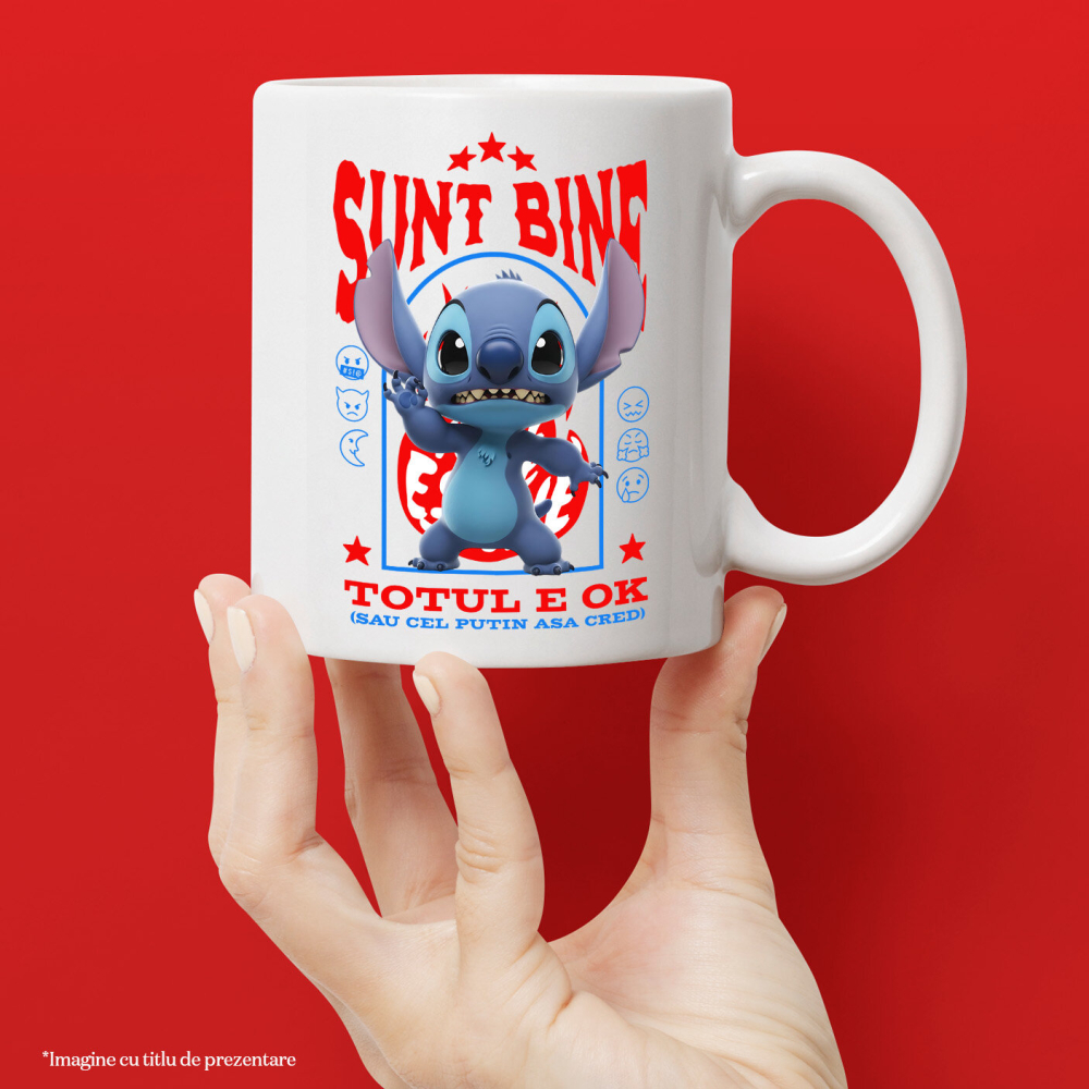 Cana Cu Stitch, Ok, Sarcastic, Nervos, Iritat, Ceramica, 330ML [2]