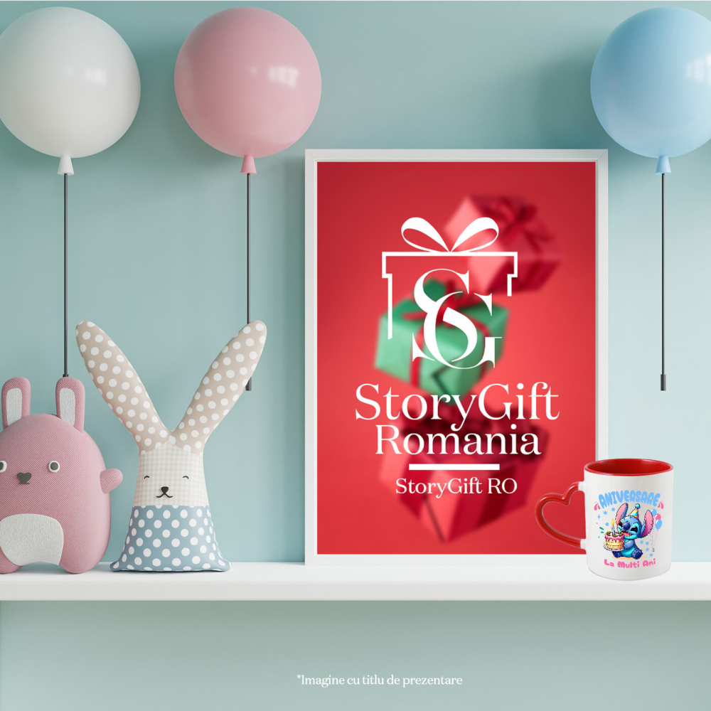 Cana Cu Stitch Party – Cadouri si Surprize de Ziua Ta Ceramica, 330ML, cu Maner Inima Rosie [4]