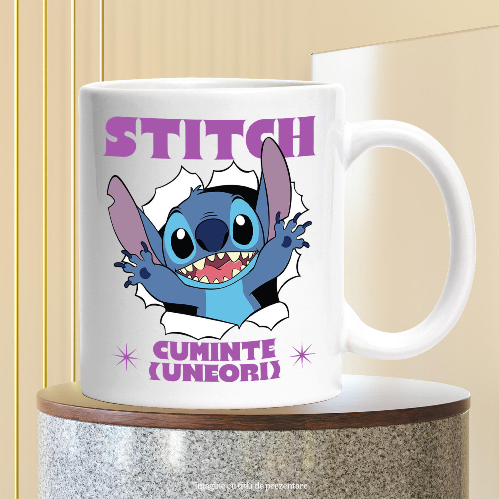 Cana Cu Stitch si Momentele Grele Ceramica, 330ML, cu Maner Alb [3]
