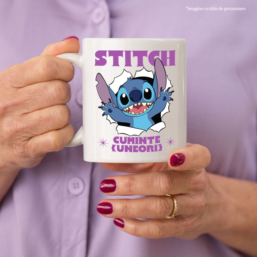 Cana Cu Stitch si Momentele Grele Ceramica, 330ML, cu Maner Alb [2]