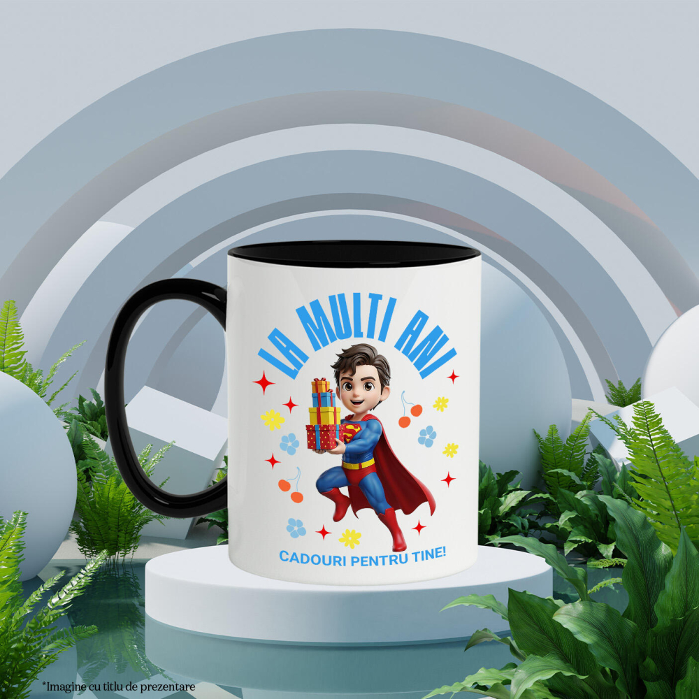 Cana Cu Superman Aniversare – Surprize Cadouri pentru Zi de Nastere Ceramica, 330ML, cu Maner Negru [3]