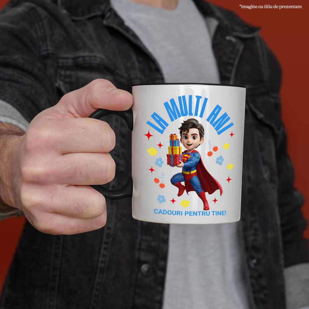 Cana Cu Superman Aniversare – Surprize Cadouri pentru Zi de Nastere Ceramica, 330ML, cu Maner Negru [2]