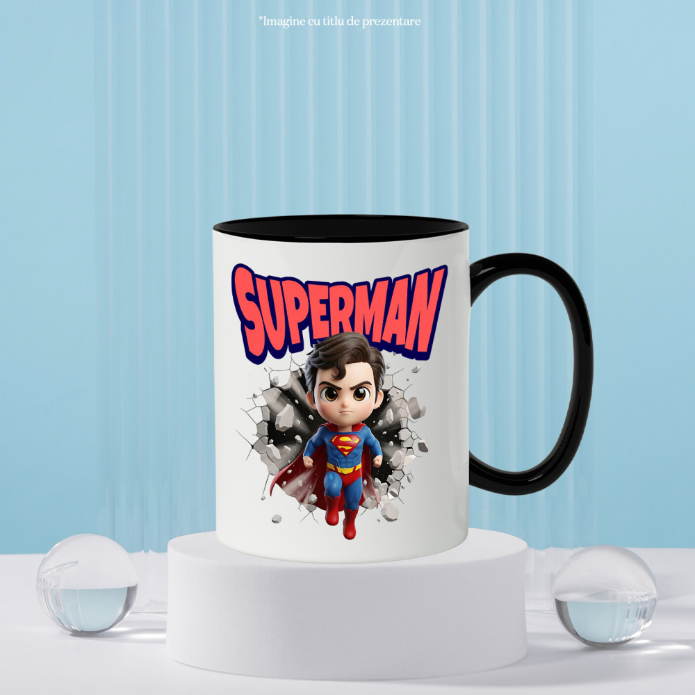 Cana Cu Superman Magie si Poveste Intr-un Cadru Ceramica, 330ML, cu Maner Negru [3]